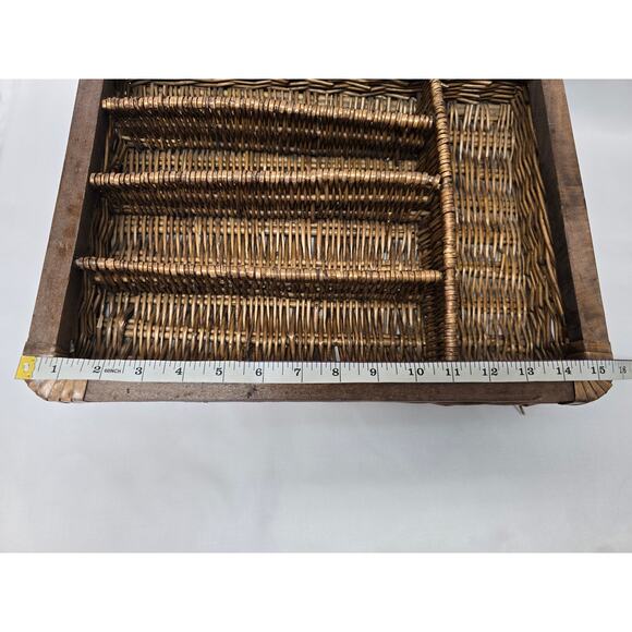 Rectangle Wicker Silverware Tray Organizer 5 Compartments Utensil Holder Spoon - Picture 5 of 8